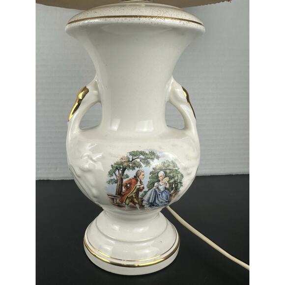 Vintage Floral White AndBlue Victorian Scroll Gold Gilt Lamp Light Yellow Shade - Picture 2 of 10